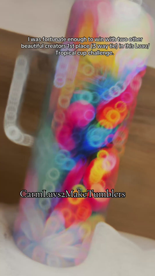 30 oz skinny with handle with tropical background and main decal